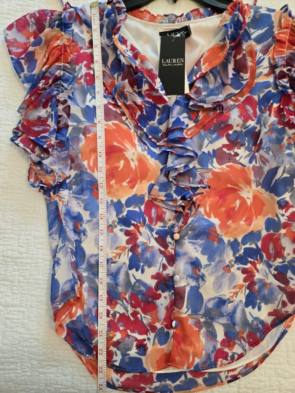Lauren Ralph Lauren Womens Floral Ruffle Trim Georgette Blouse - Picture 7 of 7